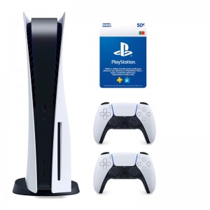 Consola Sony PlayStation 5 Slim 1TB (Edição Standard) + Comando Sony DualSense Playstation 5 (PS5) Wireless Branco + Cartão de Carregamento PlayStation Store 50 Euros