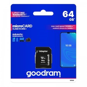 Cartão Memória Goodram C10 UHS-I microSDXC 64GB + Adaptador SD